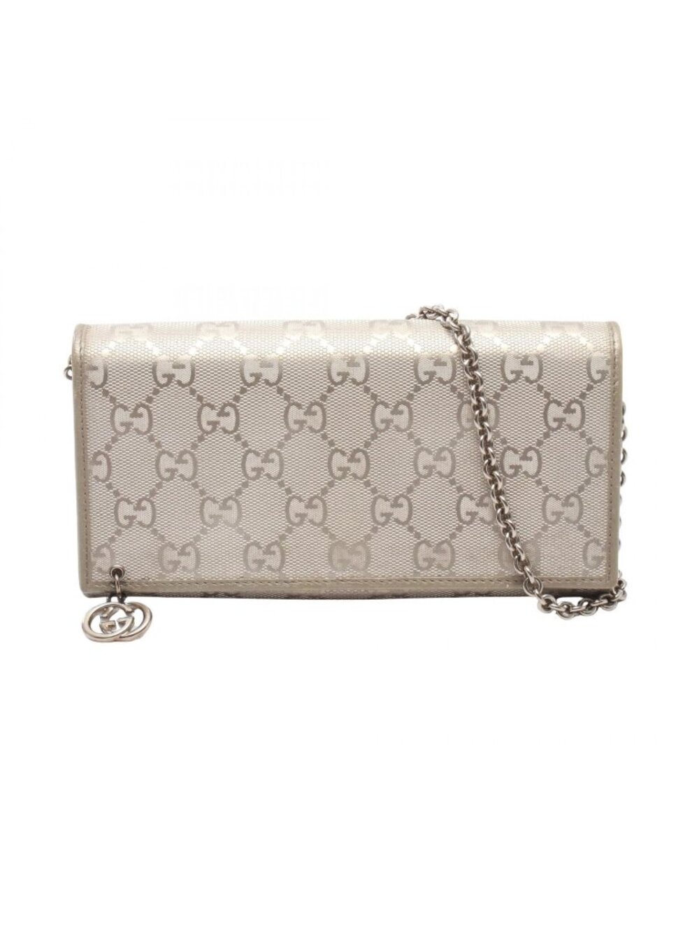 Gucci Shoulder Bag GG Supreme Silver Leather Chain Wallet
